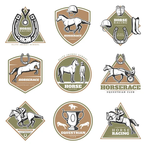 Kleurrijke Paardensport etiketten Set — Stockvector