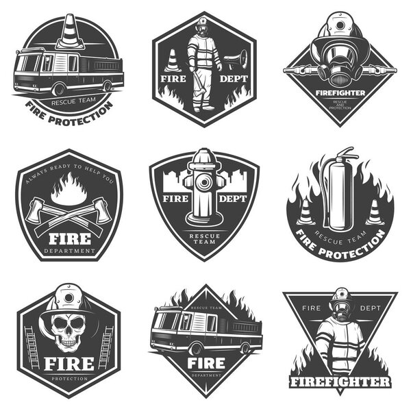 Monochrome Professional Firefighting Labels Set