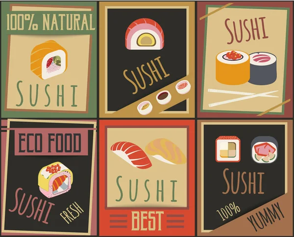 Cartões tradicionais de comida japonesa — Vetor de Stock