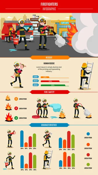 Colorido concepto infográfico de extinción de incendios — Vector de stock