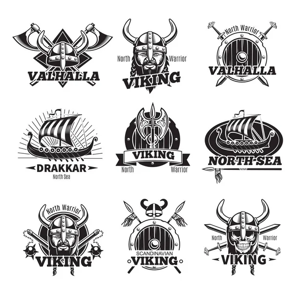 Monochroom Viking etiketten Set — Stockvector