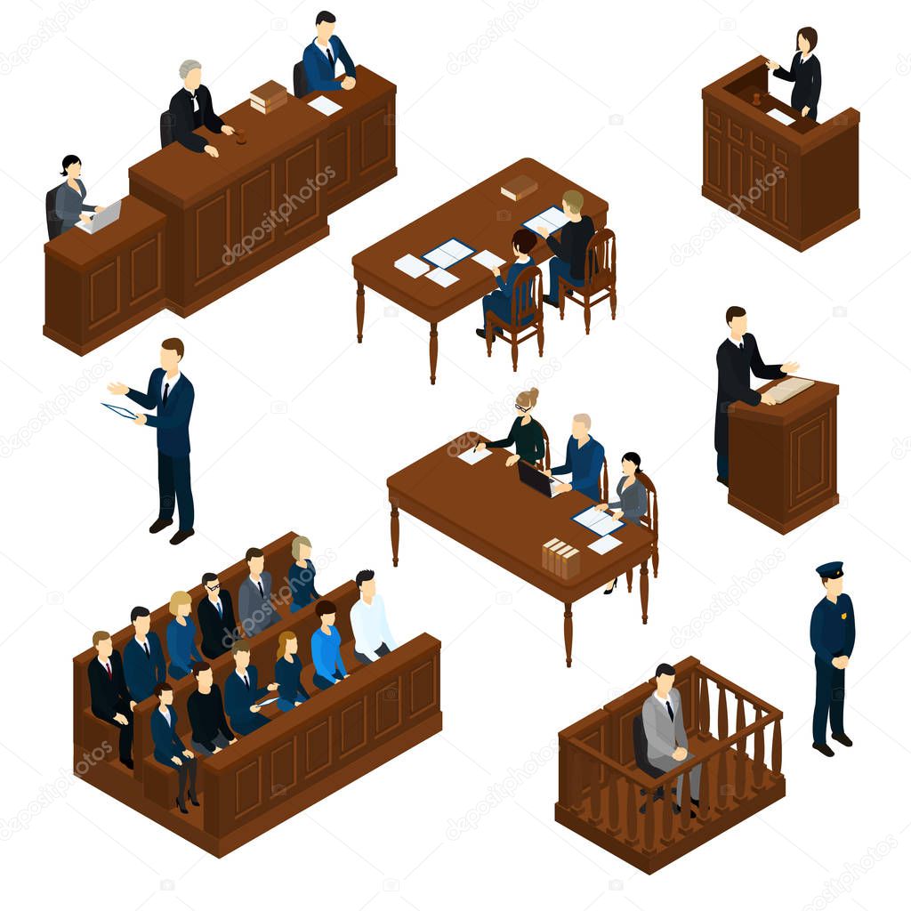 Isometric People Judicial System Set