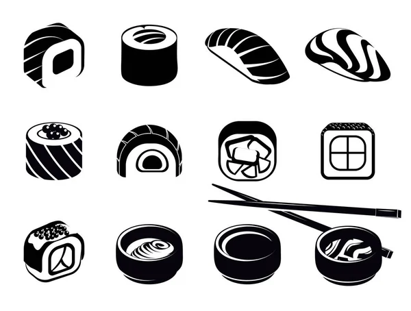 Монохромний японську кухню набір іконок — стоковий вектор