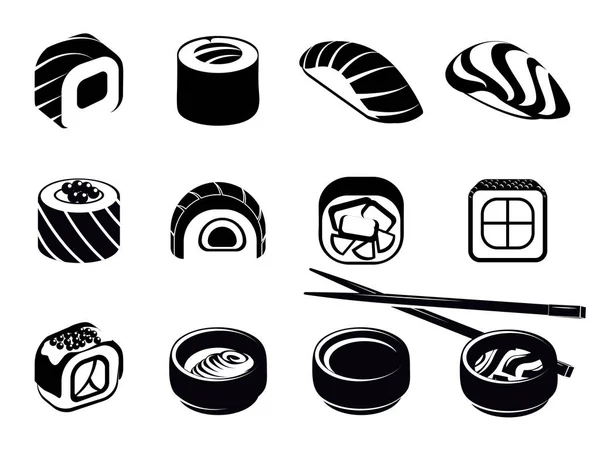 Conjunto de iconos de comida japonesa monocromática — Vector de stock