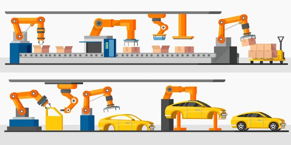 工业自动化机器人水平横幅 — 图库矢量图片