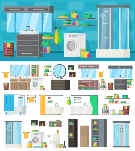 Templat Desain Interior Kamar Mandi - Stok Vektor