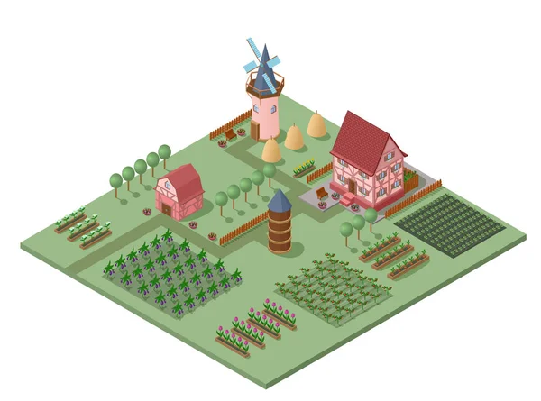 Modelo de paisagem agrícola isométrica — Vetor de Stock