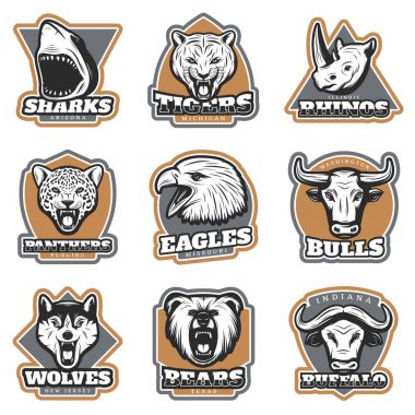 Renkli takım spor hayvanlar Logotypes hazır