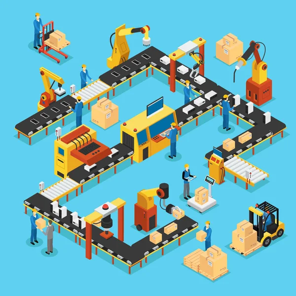 Isometric Automated Production Line Concept — Stock Vector