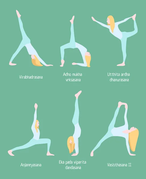 Flexible mujer rubia conjunto de yoga — Vector de stock