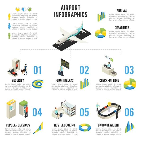 Isometric Airport Infographic Concept — Stock Vector