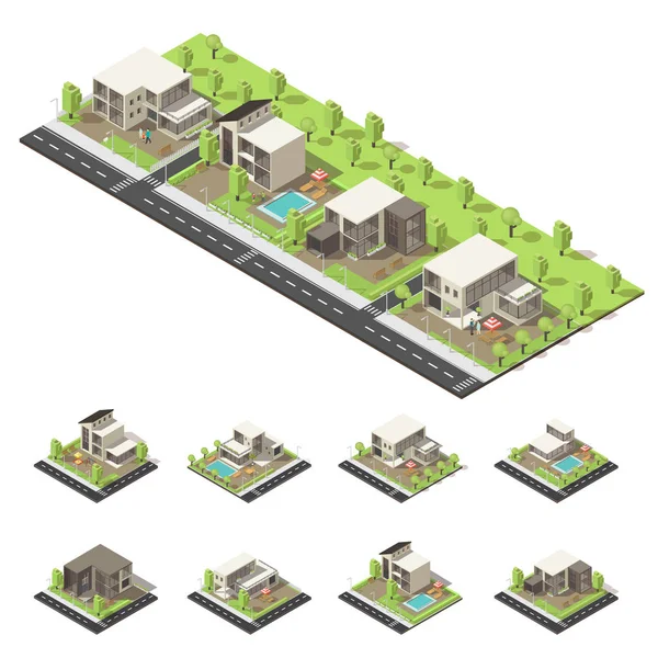 Isometric Suburban Buildings Composition — Stock Illustration Isometric Suburban Buildings Composition Royalty Free Stock Illustrations