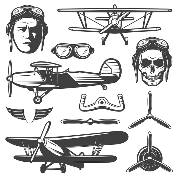 Vintage uçak öğeleri kümesi — Stok Vektör