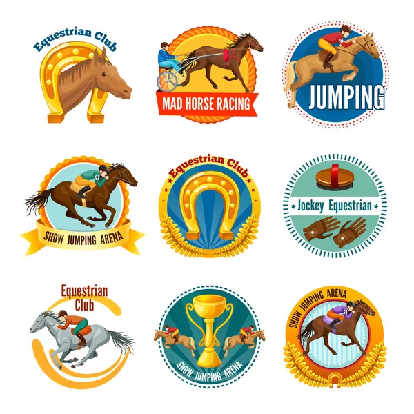 Colorful Equestrian Sport Labels And Logos — Stock Vector