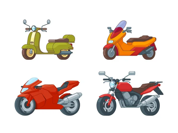 Colorida colección de motocicletas — Vector de stock