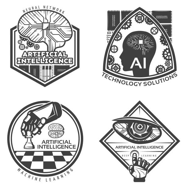 Vintage Set di emblemi di intelligenza artificiale — Vettoriale Stock
