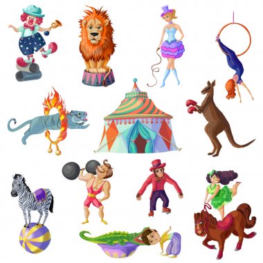 Seyahat sirk Icons Set