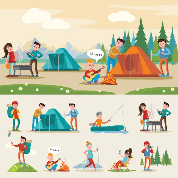 Cestování Camping složení — Stockový vektor