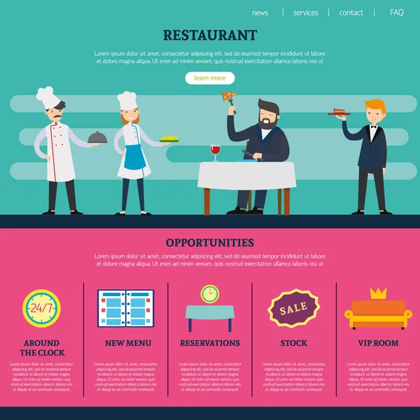 Page de restaurant pour le modèle de site Web — Image vectorielle