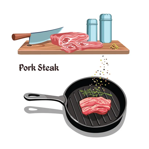 Schets vlees Steak koken sjabloon — Stockvector