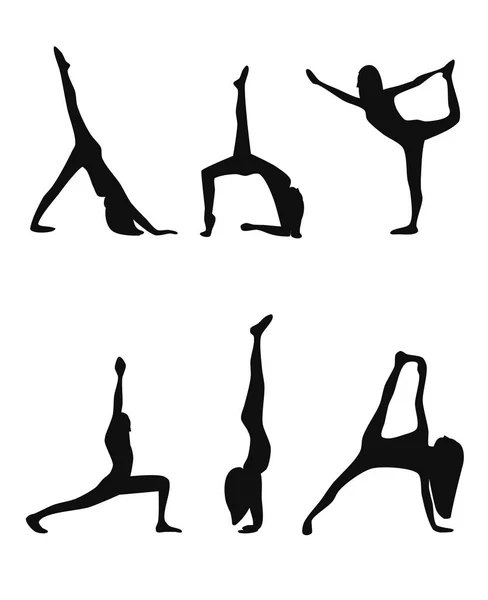 Poses de yoga Noir Silhouettes Set — Image vectorielle