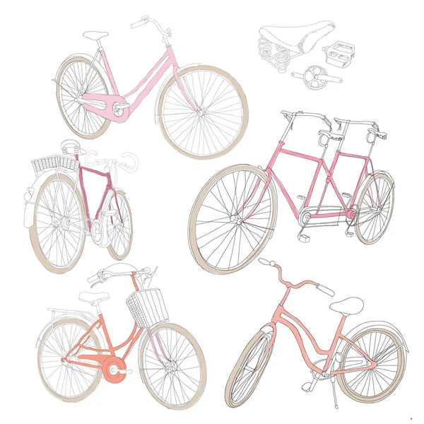 Juego colorido de bicicletas dibujadas a mano — Archivo Imágenes Vectoriales