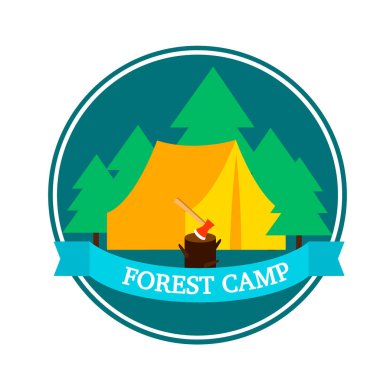 Düz orman kamp yuvarlak Logo şablonu