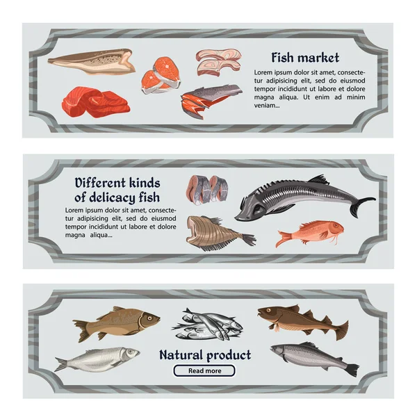 Banners horizontais coloridos de alimentos marinhos —  Vetores de Stock