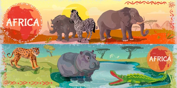 Мультфильм Дикая Африка Горизонтальные баннеры — стоковый вектор