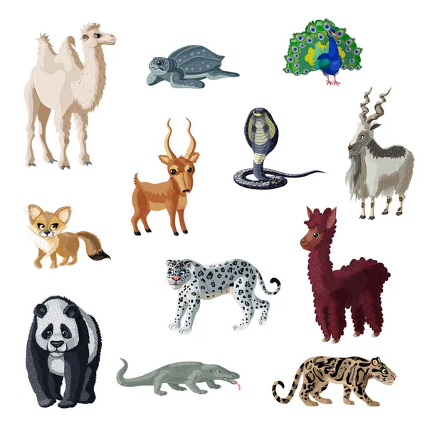 Cartoon Colorful Asian Animals Collection — Stock Vector