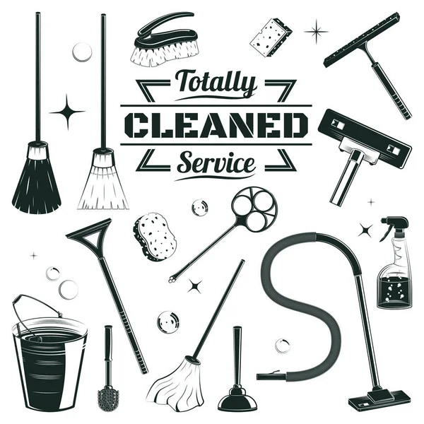 Set di elementi di pulizia disegnati a mano — Vettoriale Stock