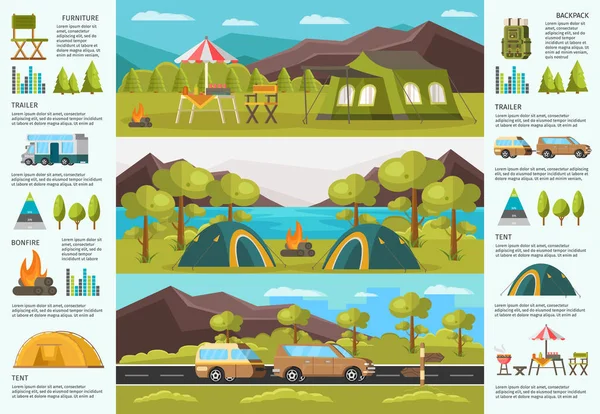 Modèle d'infographie de camping itinérant coloré — Image vectorielle