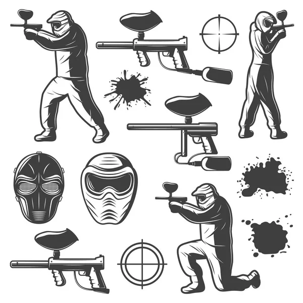 Colección Vintage Monochrome Paintball Club Elements — Vector de stock