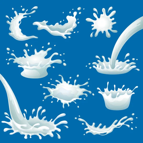 Blots de leite de desenhos animados e Splashes Set —  Vetores de Stock