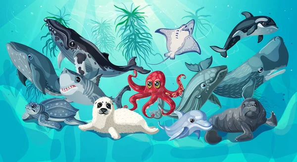 Cartoon Sea e Ocean Life Template — Vettoriale Stock