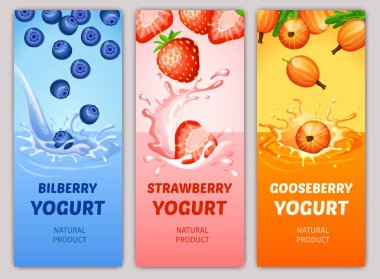 Çizgi film doğal sütlü ürünler dikey afiş