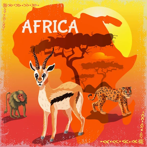 Çizgi film Afrika Fauna şablonu — Stok Vektör