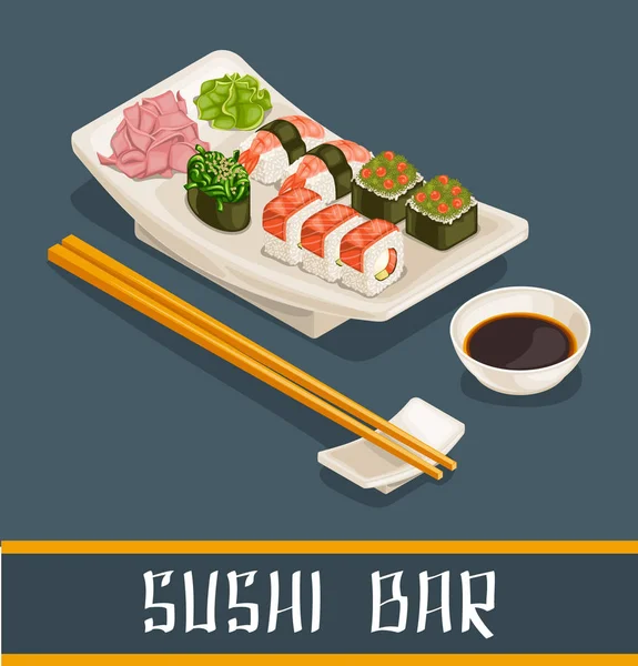 Conceito de barra de sushi colorido — Vetor de Stock