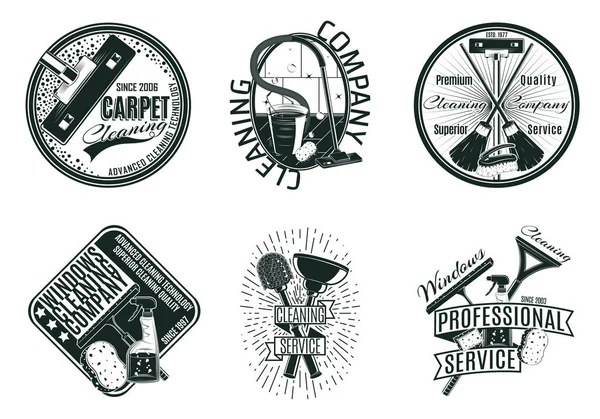 Empresa de limpieza monocromática Logos Set — Archivo Imágenes Vectoriales