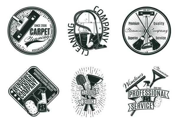 Monochrome Cleaning Company Logos Set - Stok Vektor