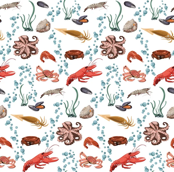 海洋和海洋动物的无缝模式 — 图库矢量图片