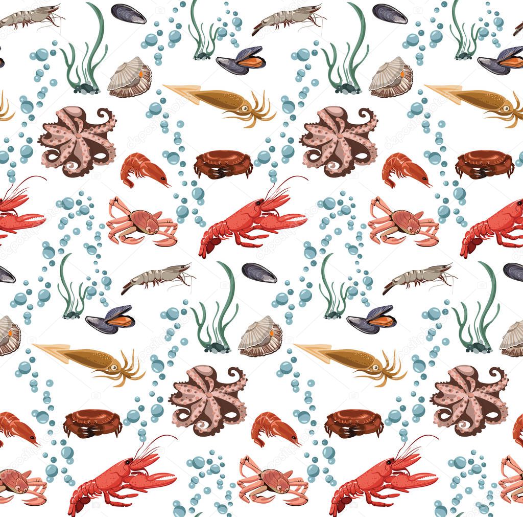 Sea And Ocean Animals Seamless Pattern