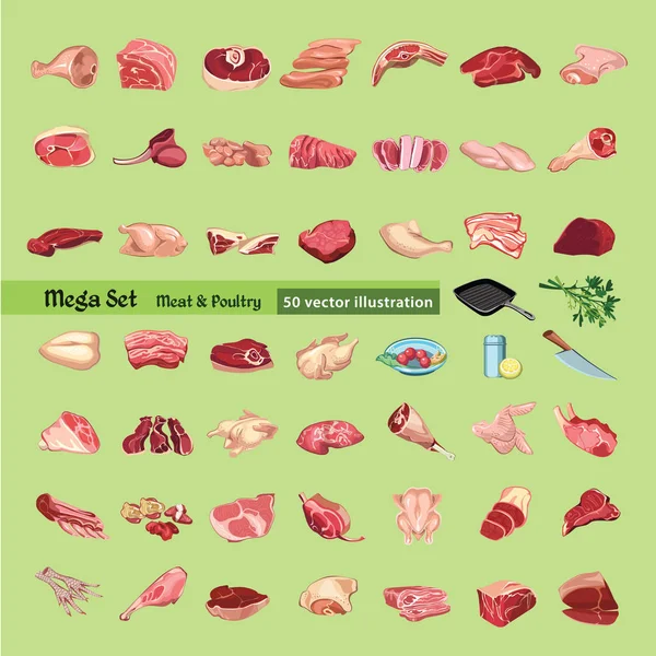 草绘彩色的肉元素集合 — 图库矢量图片