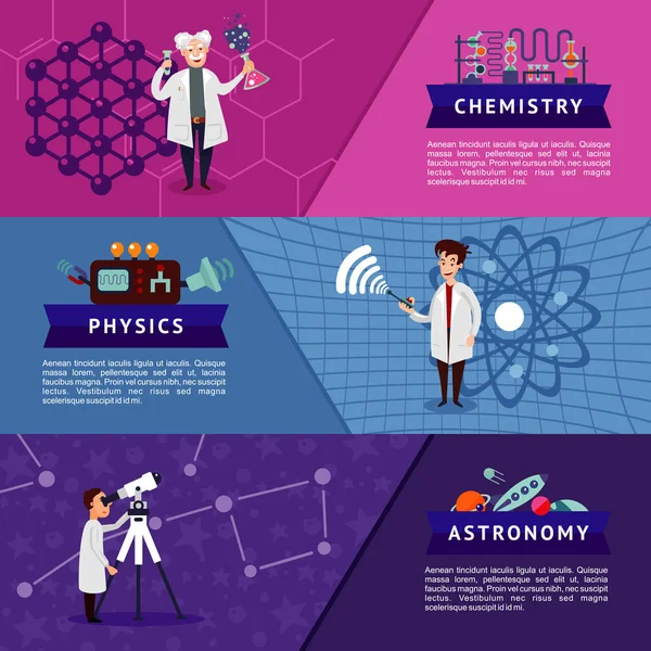 Banners horizontales de ciencia colorida — Vector de stock