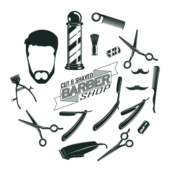 Monocromo Vintage Barbería Elementos Concepto — Vector de stock