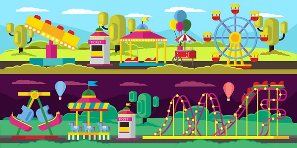 Bandiere orizzontali del parco divertimenti — Vettoriale Stock