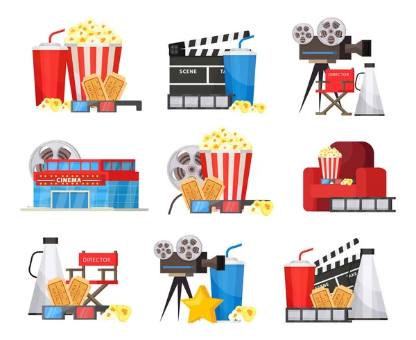 Set di elementi cinematografici colorati — Vettoriale Stock