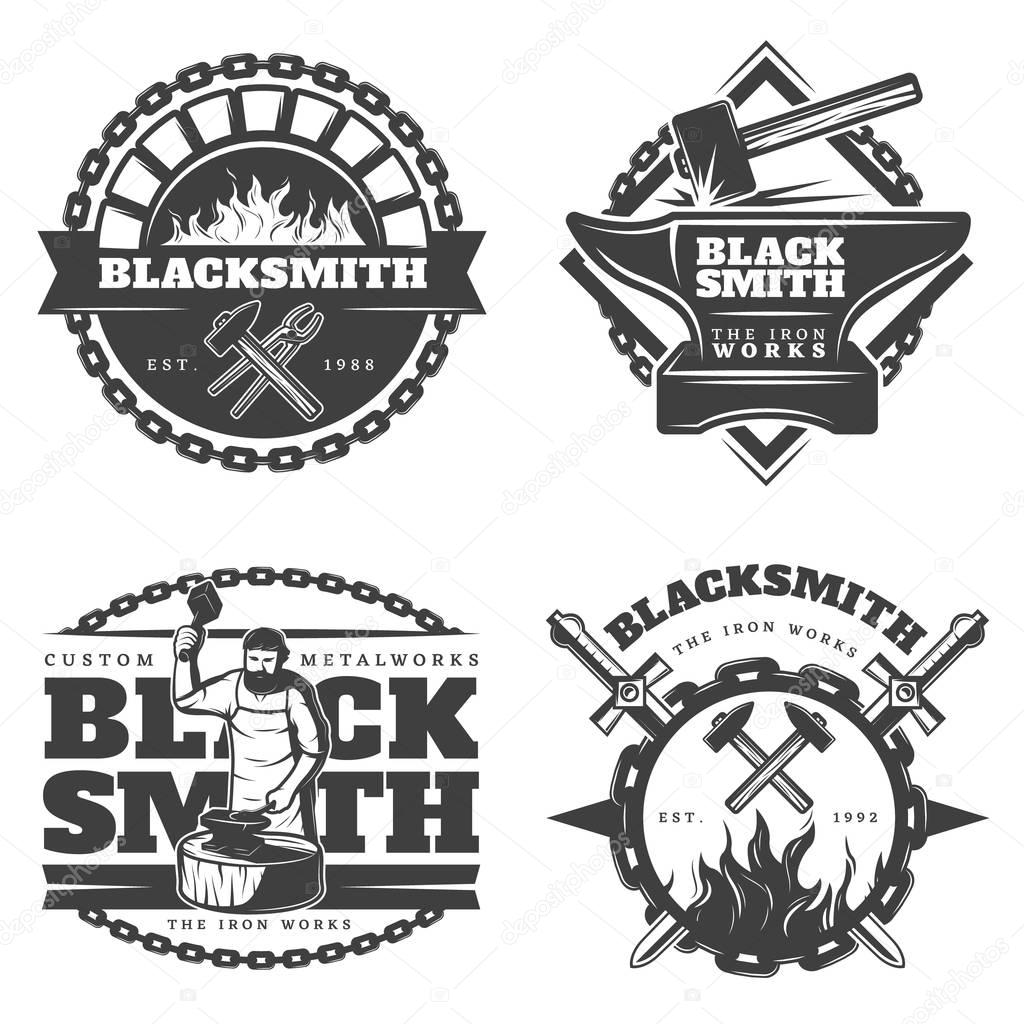Monochrome Vintage Blacksmith Emblems Set