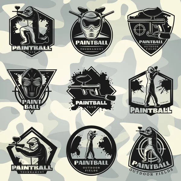 Sigorta primi Vintage Paintball kulübü etiketleri kümesi — Stok Vektör