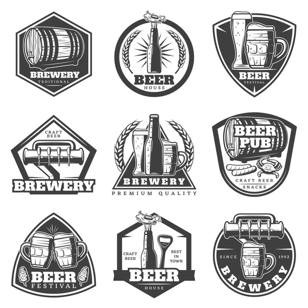 Monochrome Vintage Brewery Labels Set — Stock Vector